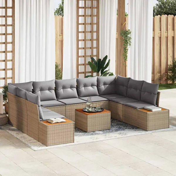 Ensemble de canapé de jardin 10 pcs Beige Poly rotin