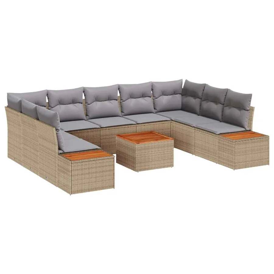 Ensemble de canapé de jardin 10 pcs Beige Poly rotin - 2