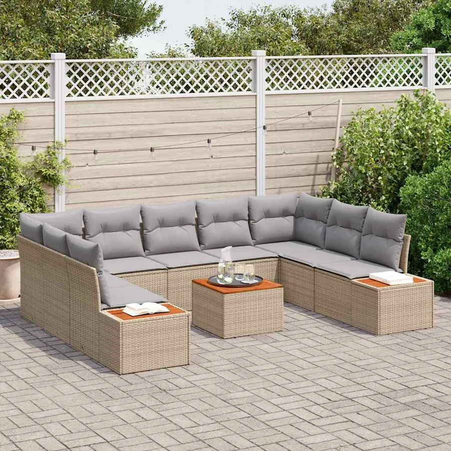 Ensemble de canapé de jardin 10 pcs Beige Poly rotin - 3