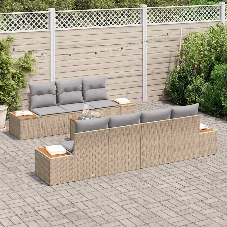 Ensemble de canapé de jardin 8 pcs Beige Poly rotin - 3