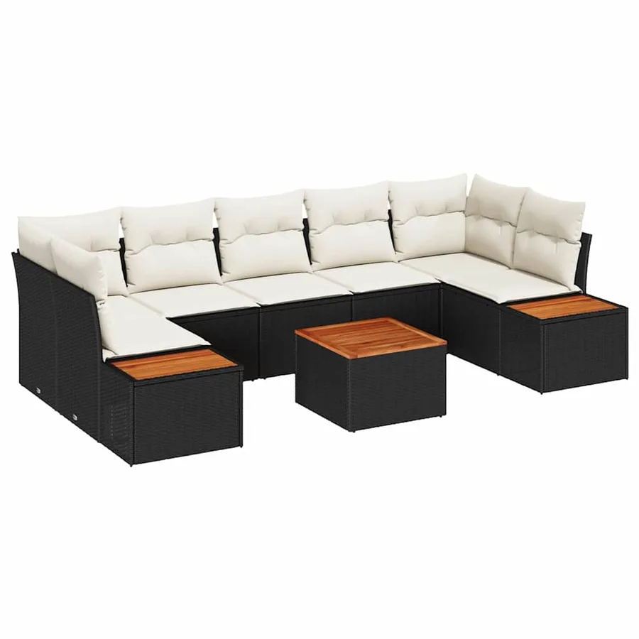 Ensemble de canapé de jardin avec coussin 8 pcs Noir Poly rotin - 2