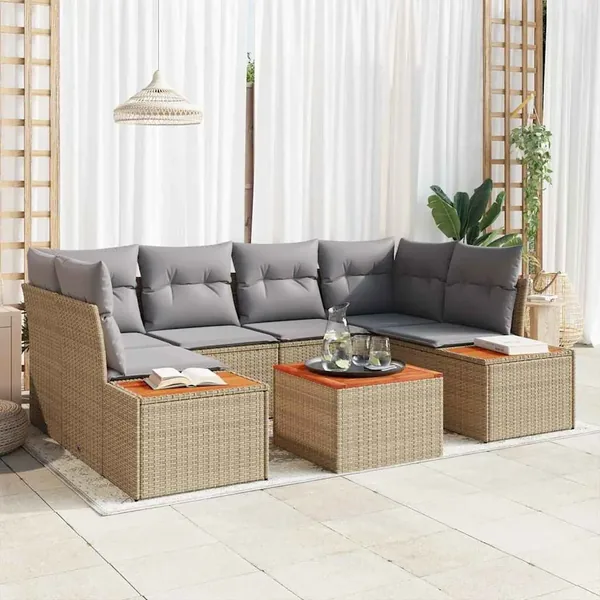 Ensemble de canapé de jardin 6 pcs Beige Poly rotin