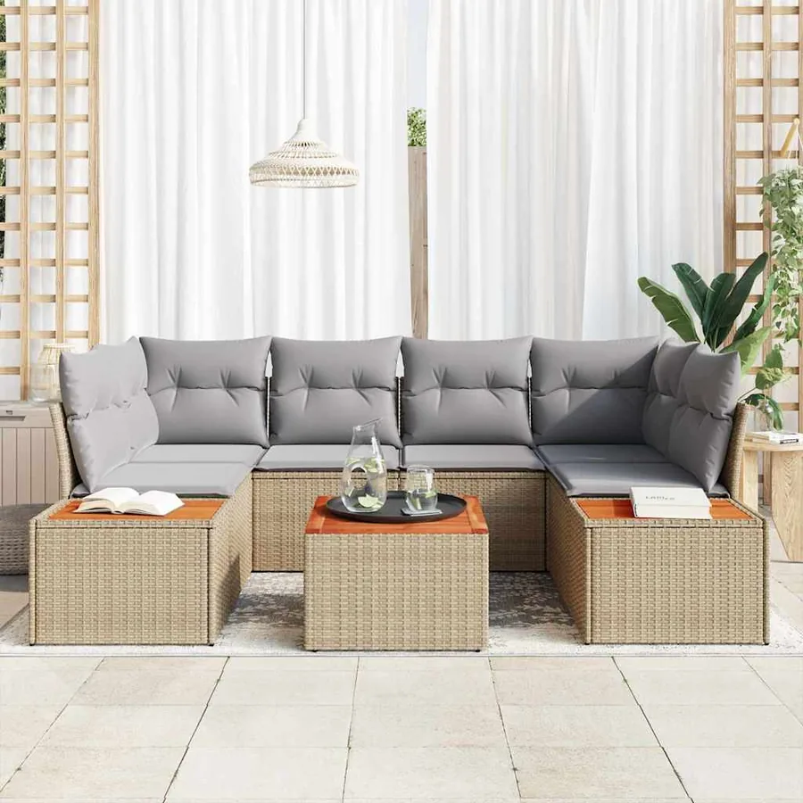 Ensemble de canapé de jardin 6 pcs Beige Poly rotin - 3