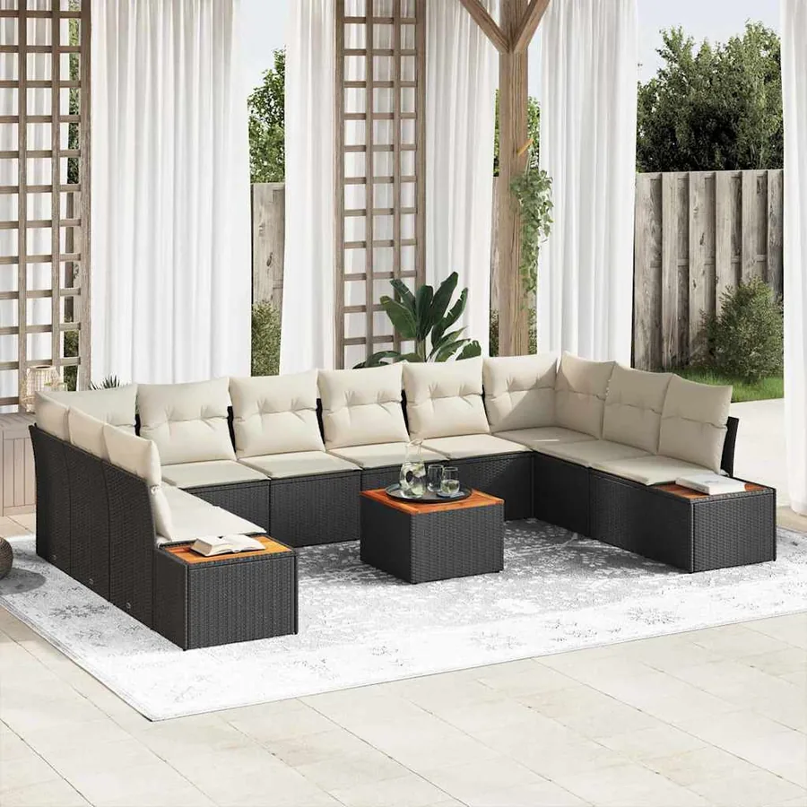 Ensemble de canapé de jardin 11 pcs Noir Poly rotin