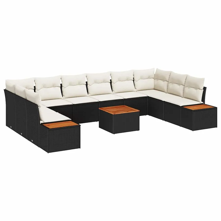 Ensemble de canapé de jardin 11 pcs Noir Poly rotin - 2