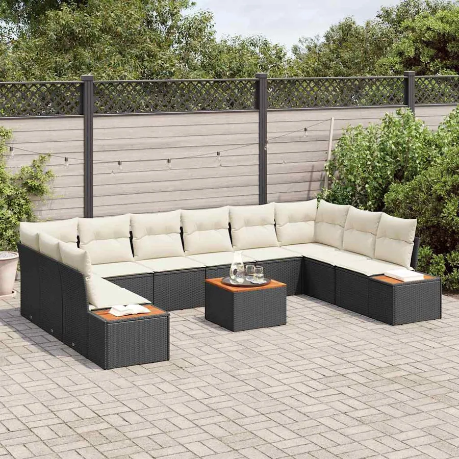 Ensemble de canapé de jardin 11 pcs Noir Poly rotin - 3