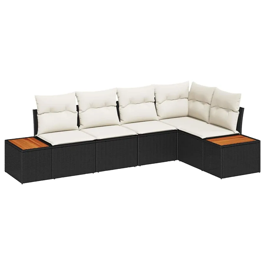 Ensemble de canapé de jardin avec coussin 5 pcs Noir Poly rotin - 2