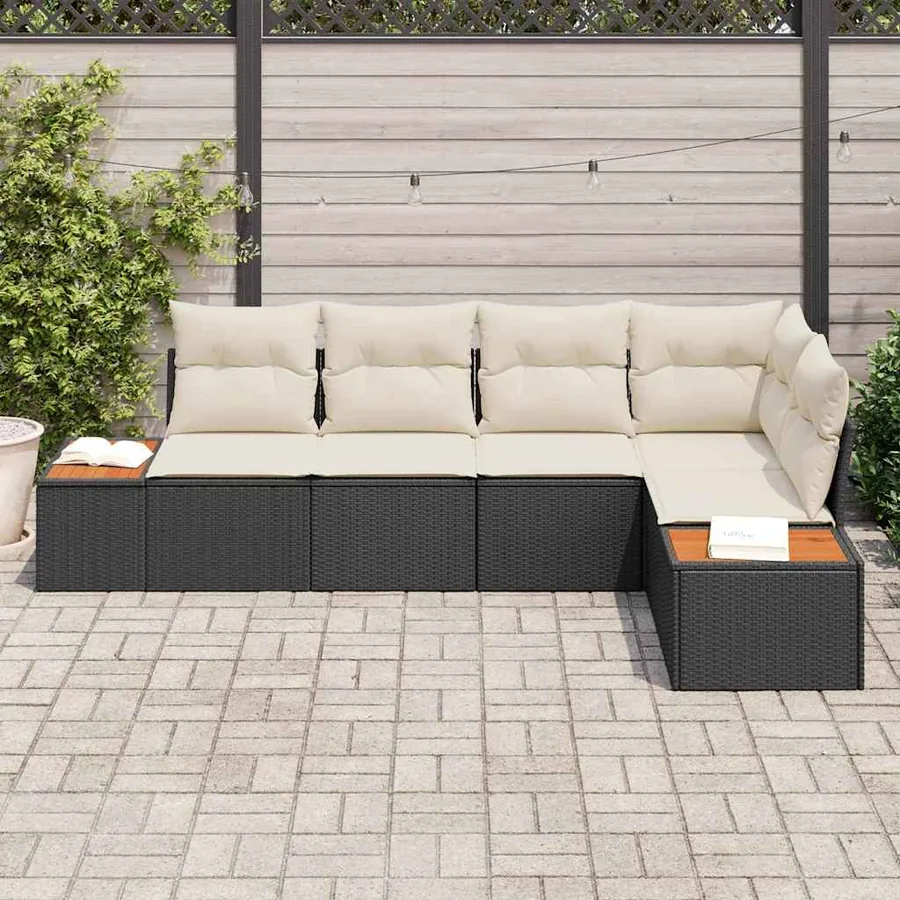 Ensemble de canapé de jardin avec coussin 5 pcs Noir Poly rotin - 3