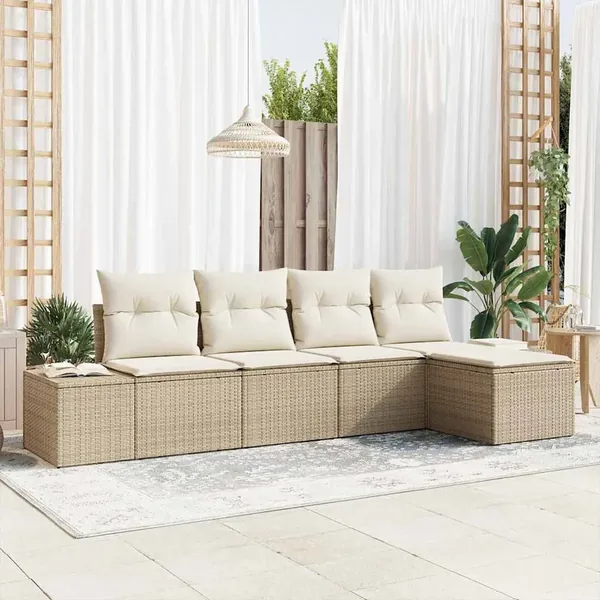Ensemble de canapé de jardin 5 pcs Beige et crème polyrotin