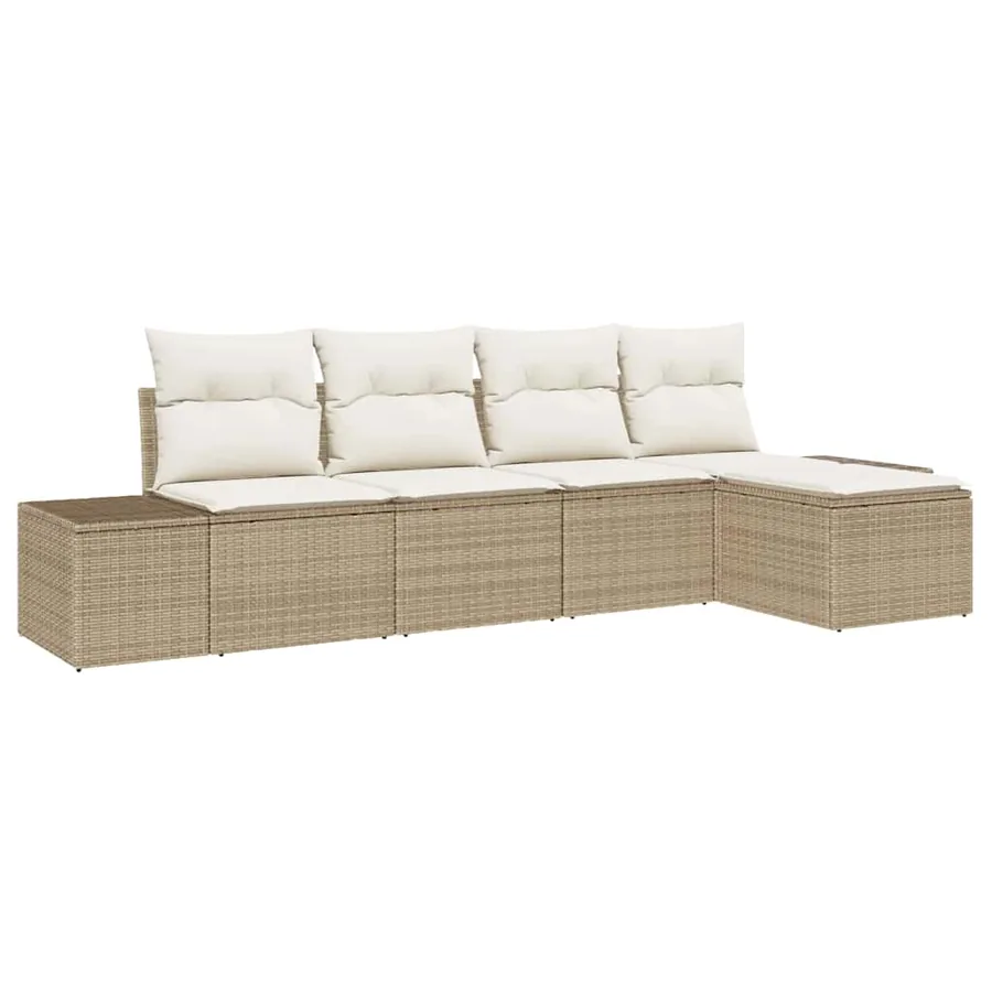 Ensemble de canapé de jardin 5 pcs Beige et crème polyrotin - 2