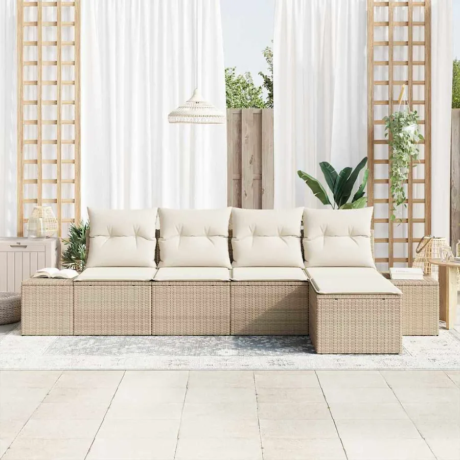 Ensemble de canapé de jardin 5 pcs Beige et crème polyrotin - 3