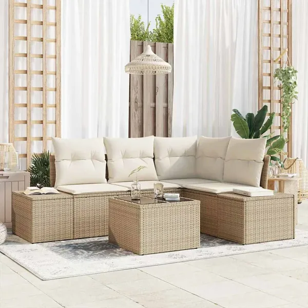 Ensemble de canapé de jardin Beige et crème polyrotin