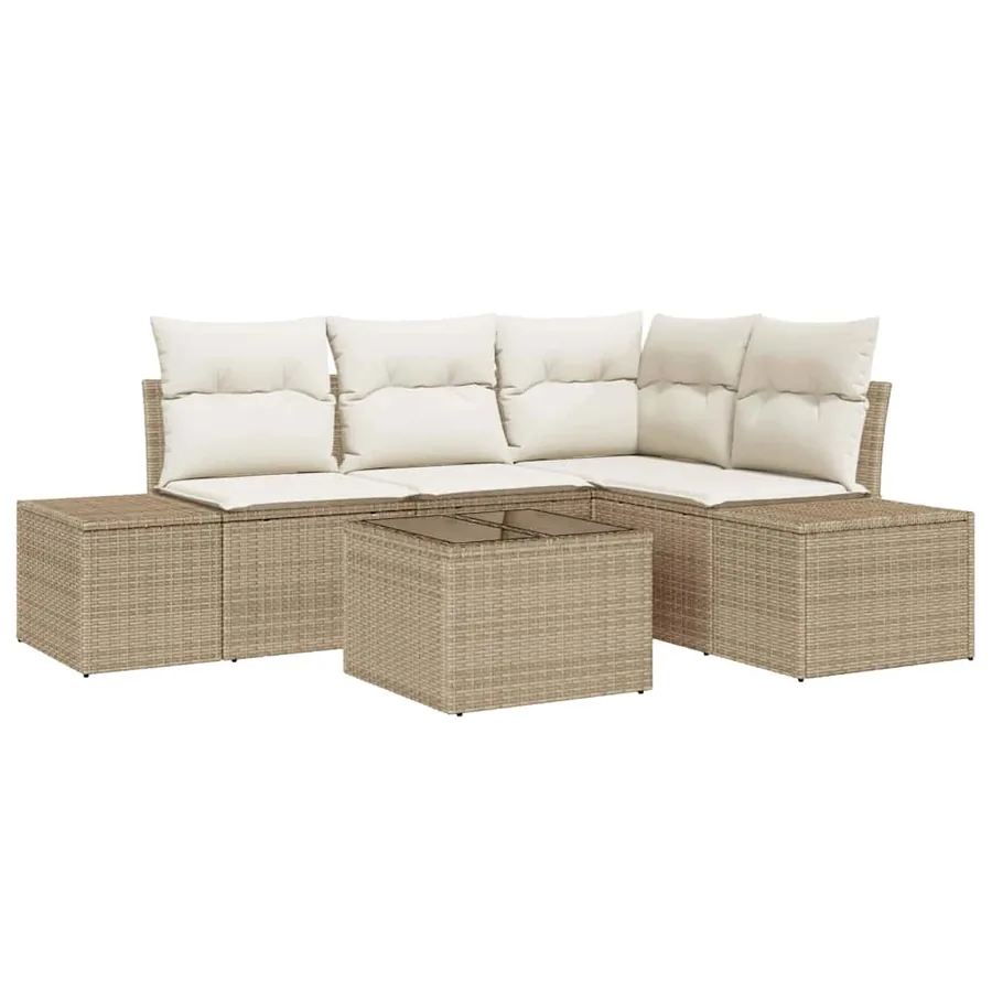 Ensemble de canapé de jardin Beige et crème polyrotin - 2