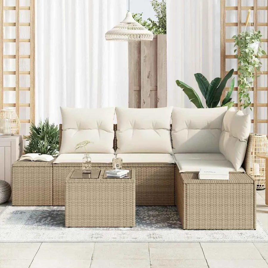 Ensemble de canapé de jardin Beige et crème polyrotin - 3