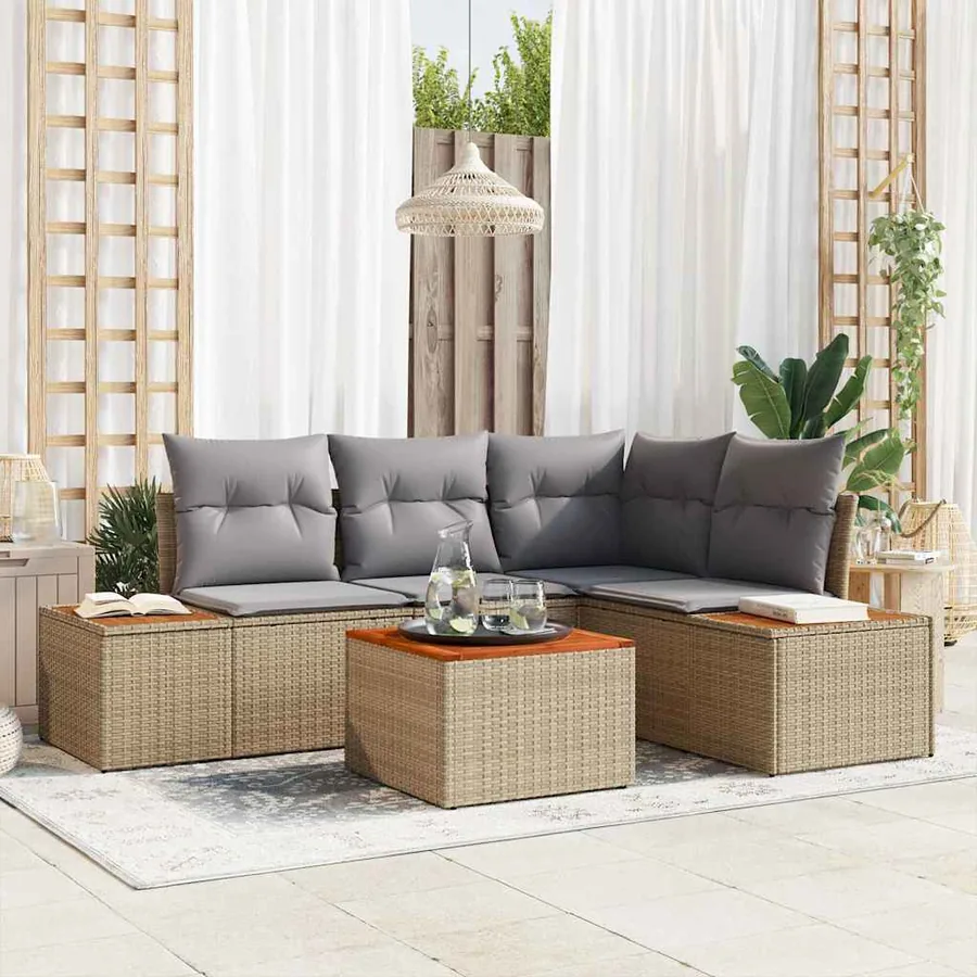 Ensemble de canapé de jardin 5 pcs Beige Poly rotin
