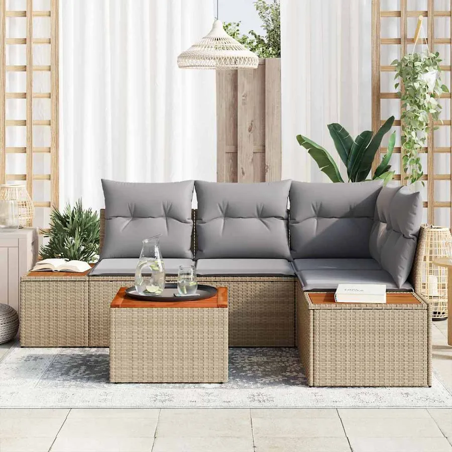 Ensemble de canapé de jardin 5 pcs Beige Poly rotin - 3