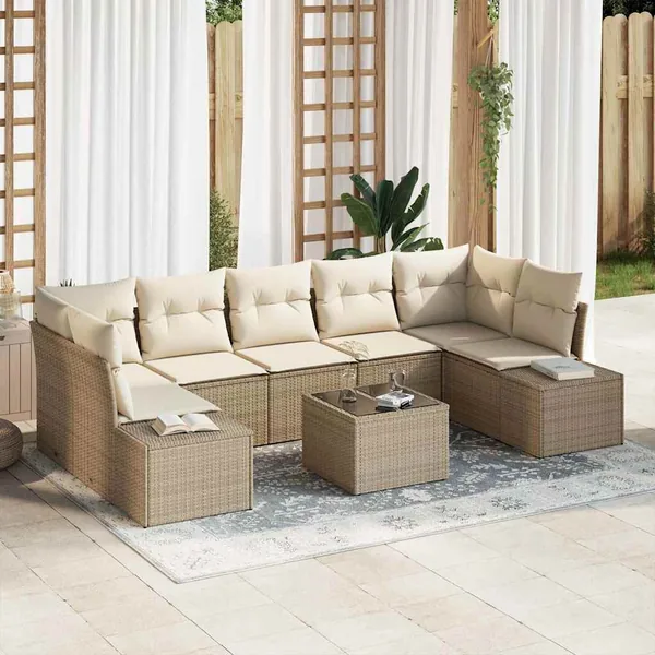 Ensemble de canapé de jardin 8 pcs Beige et crème polyrotin