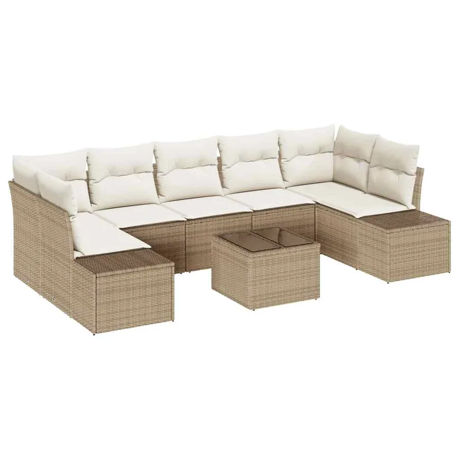 Ensemble de canapé de jardin 8 pcs Beige et crème polyrotin - 2