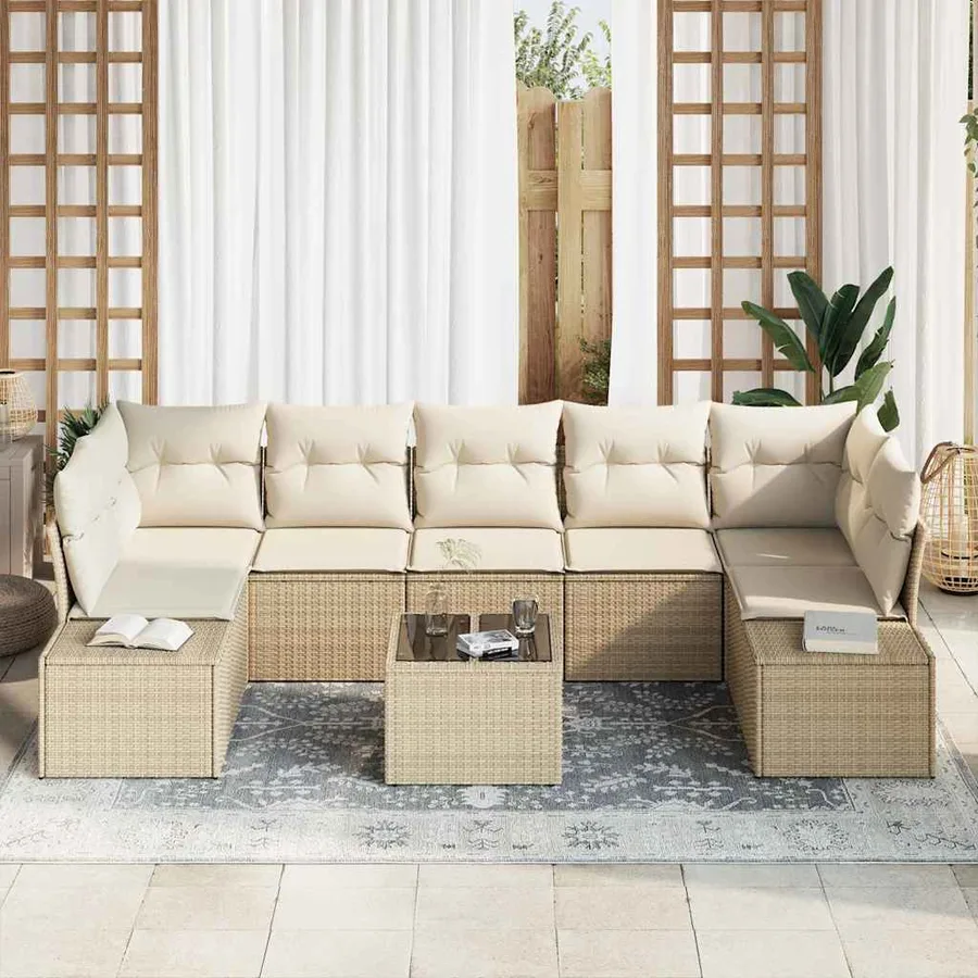 Ensemble de canapé de jardin 8 pcs Beige et crème polyrotin - 3