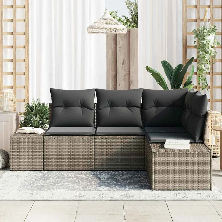 Ensemble de canapé de jardin avec stockage 4 pcs Gris polyrotin - 3