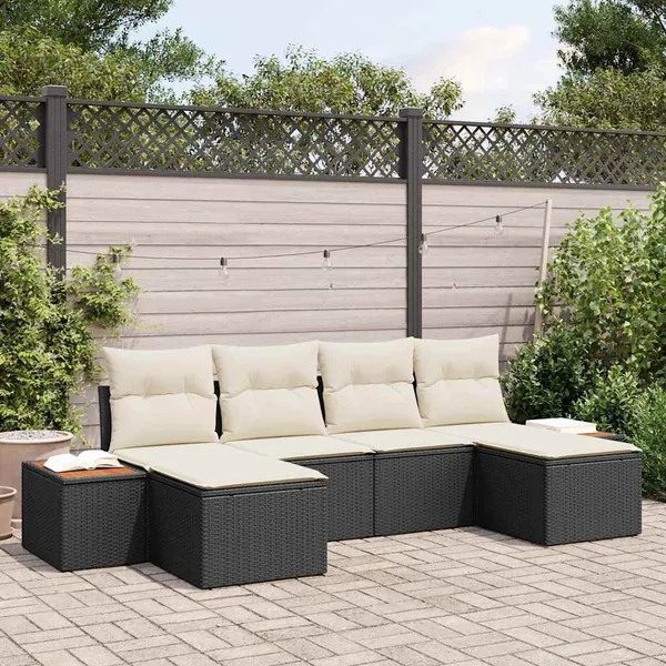 Ensemble de canapé de jardin avec coussin 6 pcs Noir polyrotin