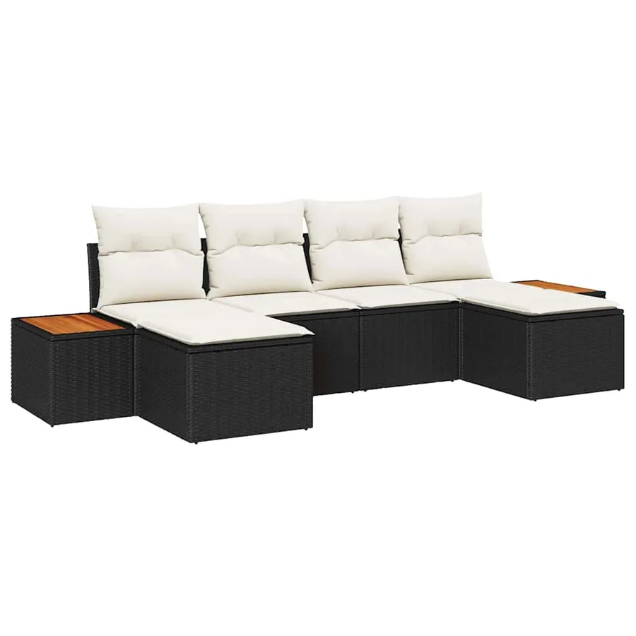 Ensemble de canapé de jardin avec coussin 6 pcs Noir polyrotin - 2