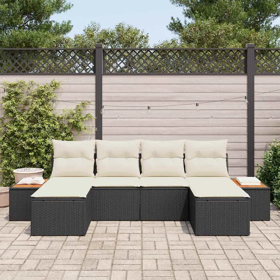 Ensemble de canapé de jardin avec coussin 6 pcs Noir polyrotin - 3
