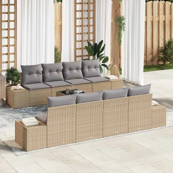 Ensemble de canapé de jardin 8 pcs Beige et gris polyrotin