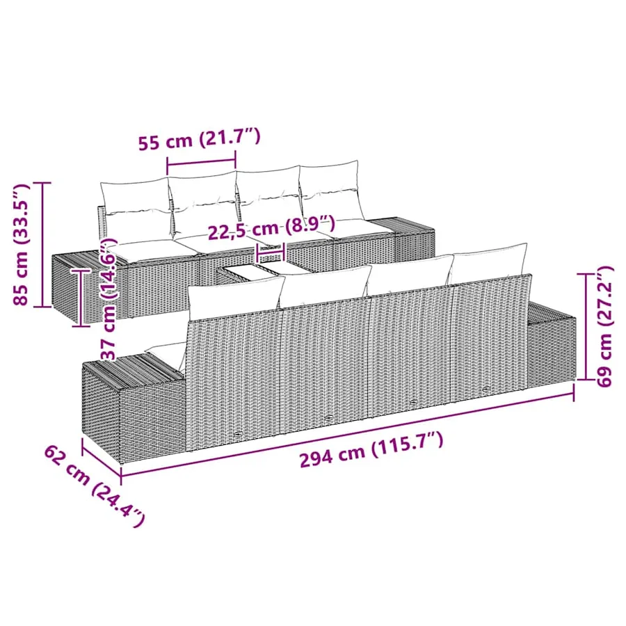 Ensemble de canapé de jardin 8 pcs Beige et gris polyrotin - 11