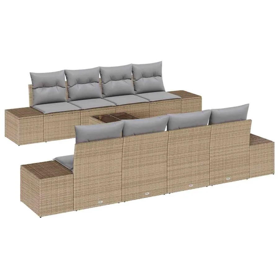 Ensemble de canapé de jardin 8 pcs Beige et gris polyrotin - 2