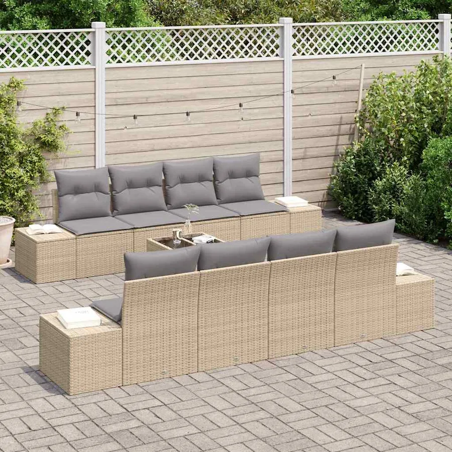 Ensemble de canapé de jardin 8 pcs Beige et gris polyrotin - 3