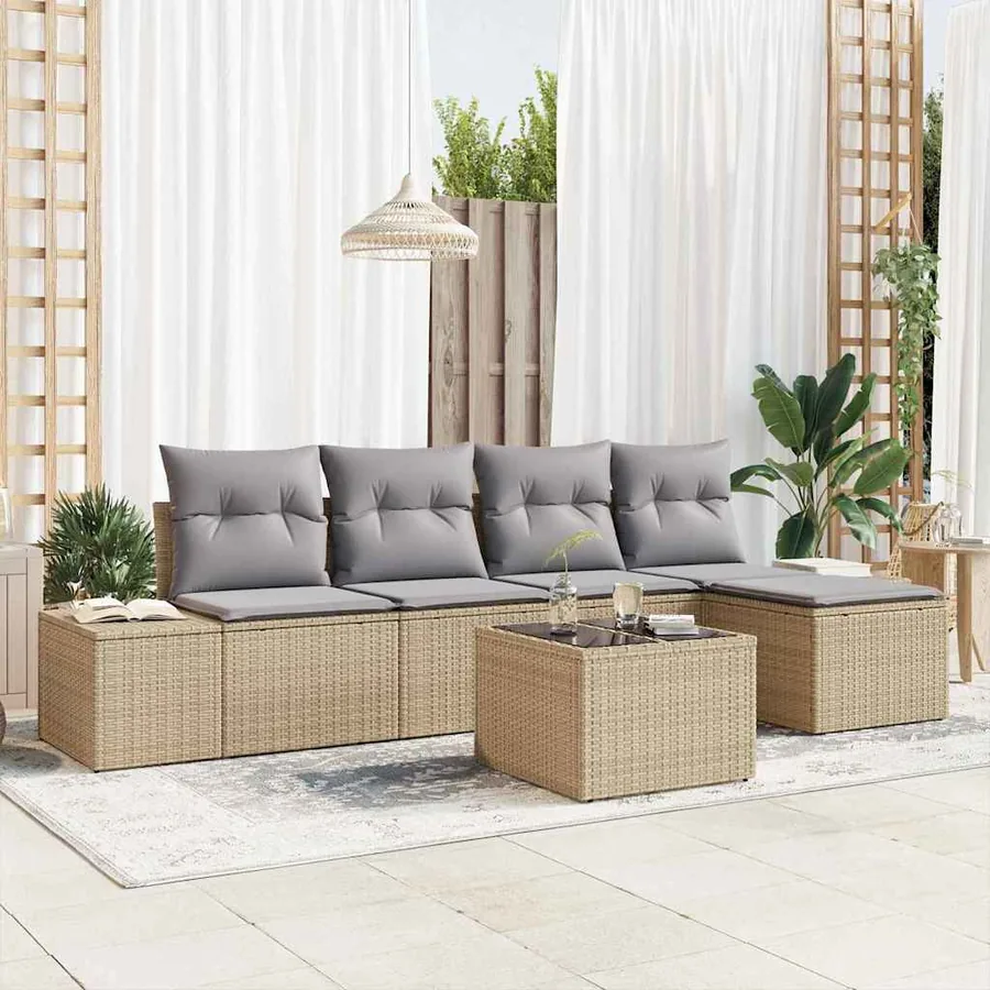 Ensemble de canapé de jardin 5 pcs Beige et Gris clair