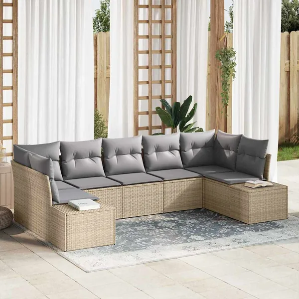 Ensemble de canapé de jardin 7 pcs Beige et Gris clair
