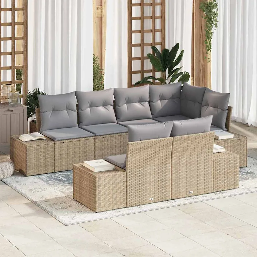 Ensemble de canapé de jardin 7 pcs Beige et Gris clair