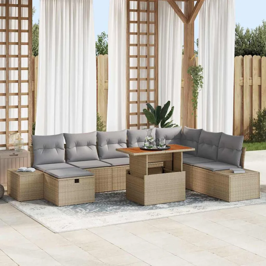 Ensemble de canapé de jardin 9 pcs Beige Poly rotin