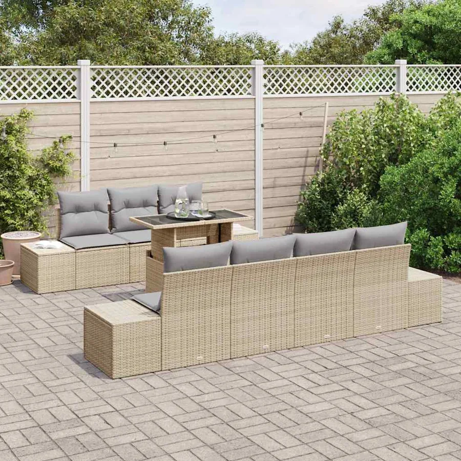 Ensemble de canapé de jardin 8 pcs Beige et Gris clair - 3