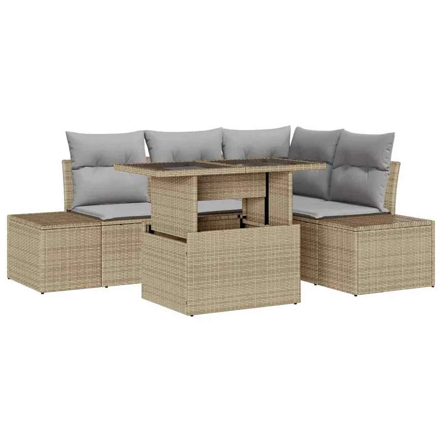 Ensemble de canapé de jardin avec coussin 5 pcs Beige polyrotin - 2