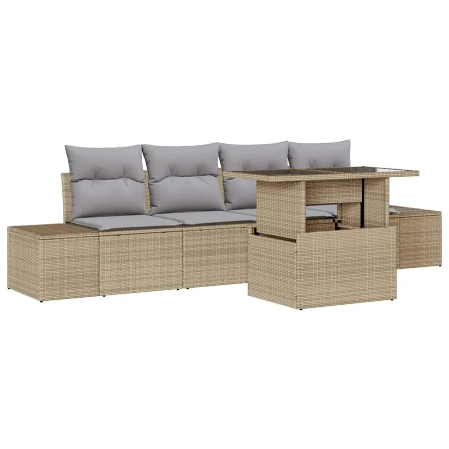 Ensemble de canapé de jardin Réglable 5 pcs Beige et Gris clair - 2