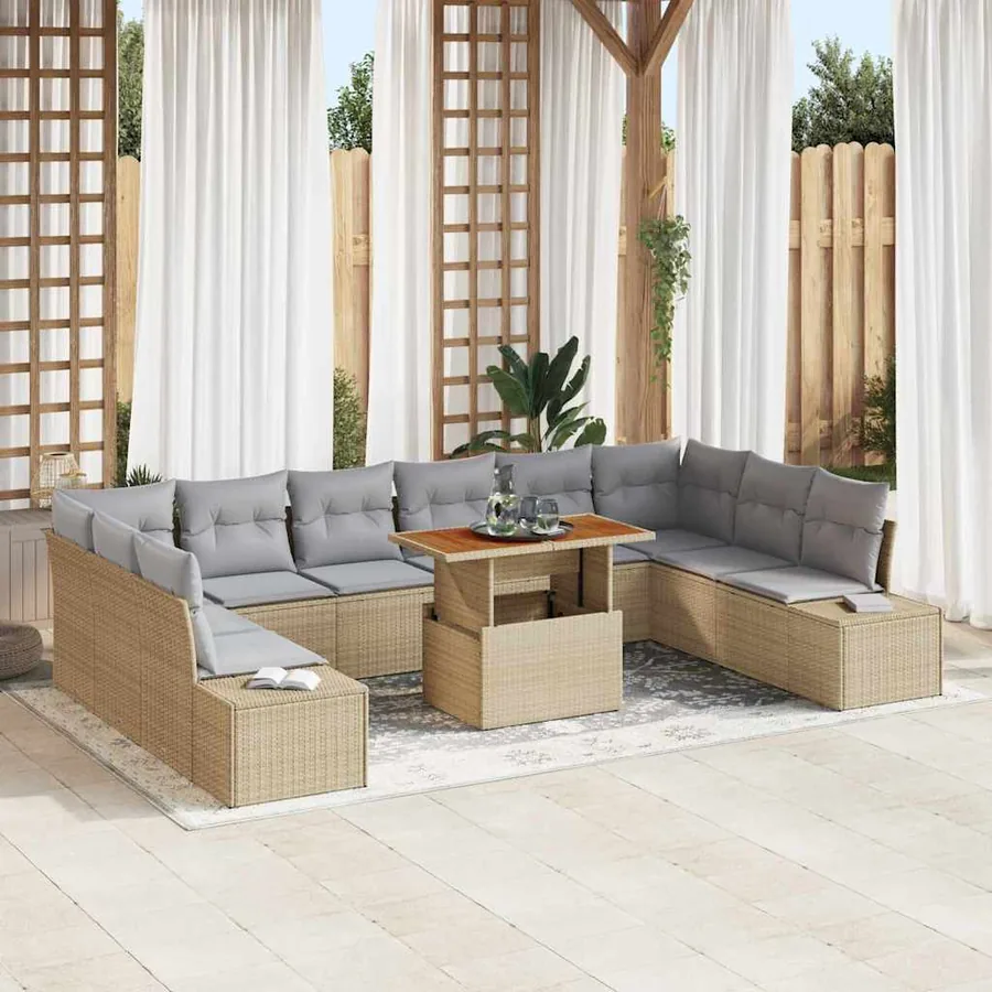 Ensemble de canapé de jardin 11 pcs Beige Poly rotin