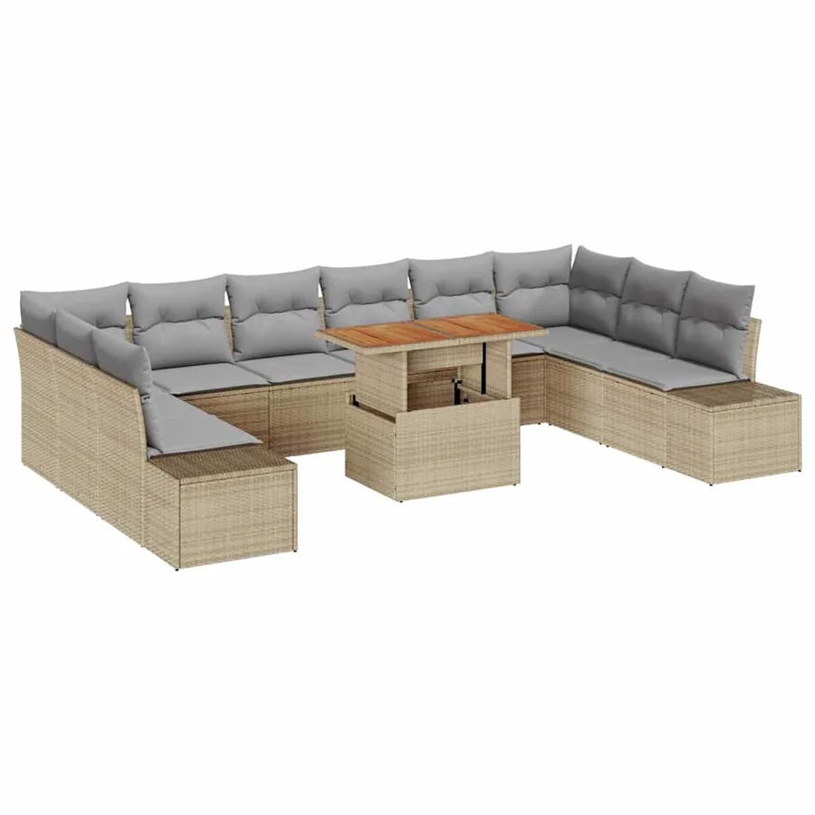 Ensemble de canapé de jardin 11 pcs Beige Poly rotin - 2