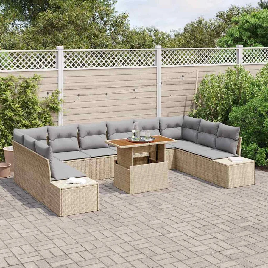 Ensemble de canapé de jardin 11 pcs Beige Poly rotin - 3
