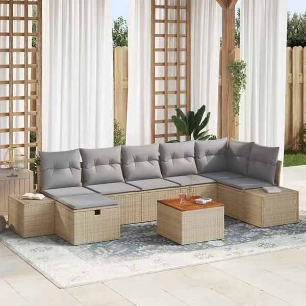 Ensemble de canapé de jardin 8 pcs Beige Poly rotin