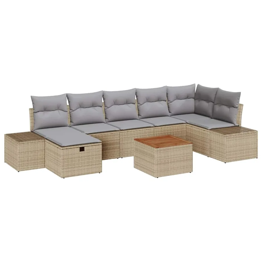 Ensemble de canapé de jardin 8 pcs Beige Poly rotin - 2