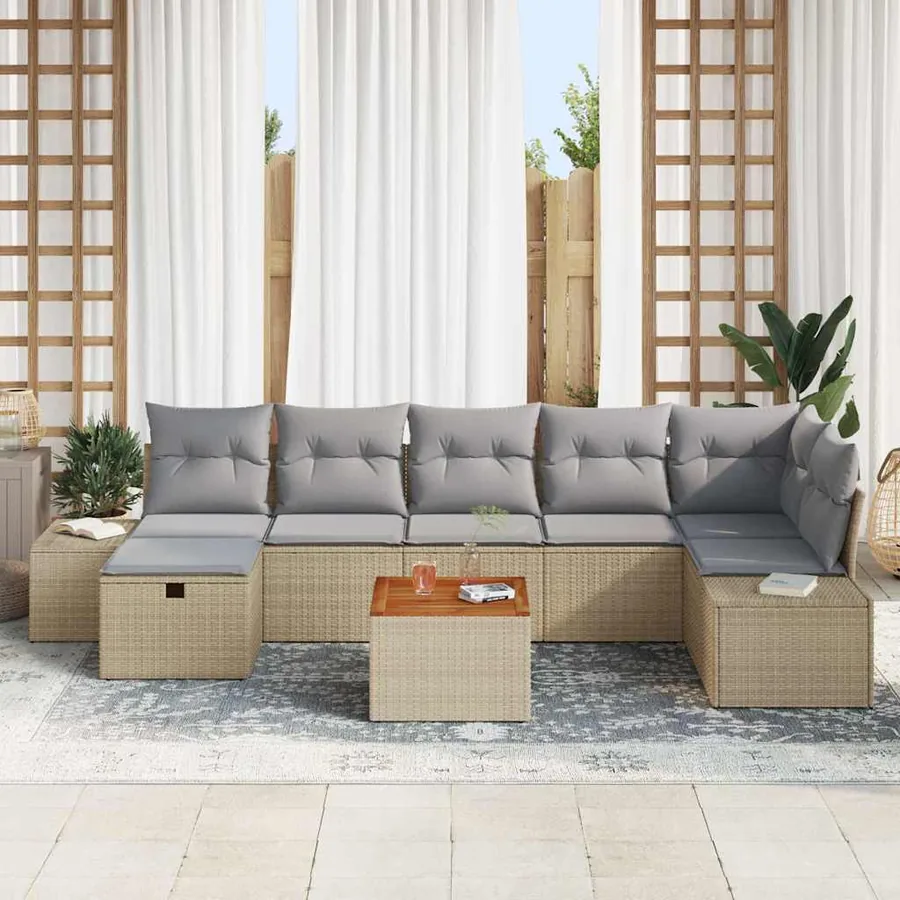 Ensemble de canapé de jardin 8 pcs Beige Poly rotin - 3
