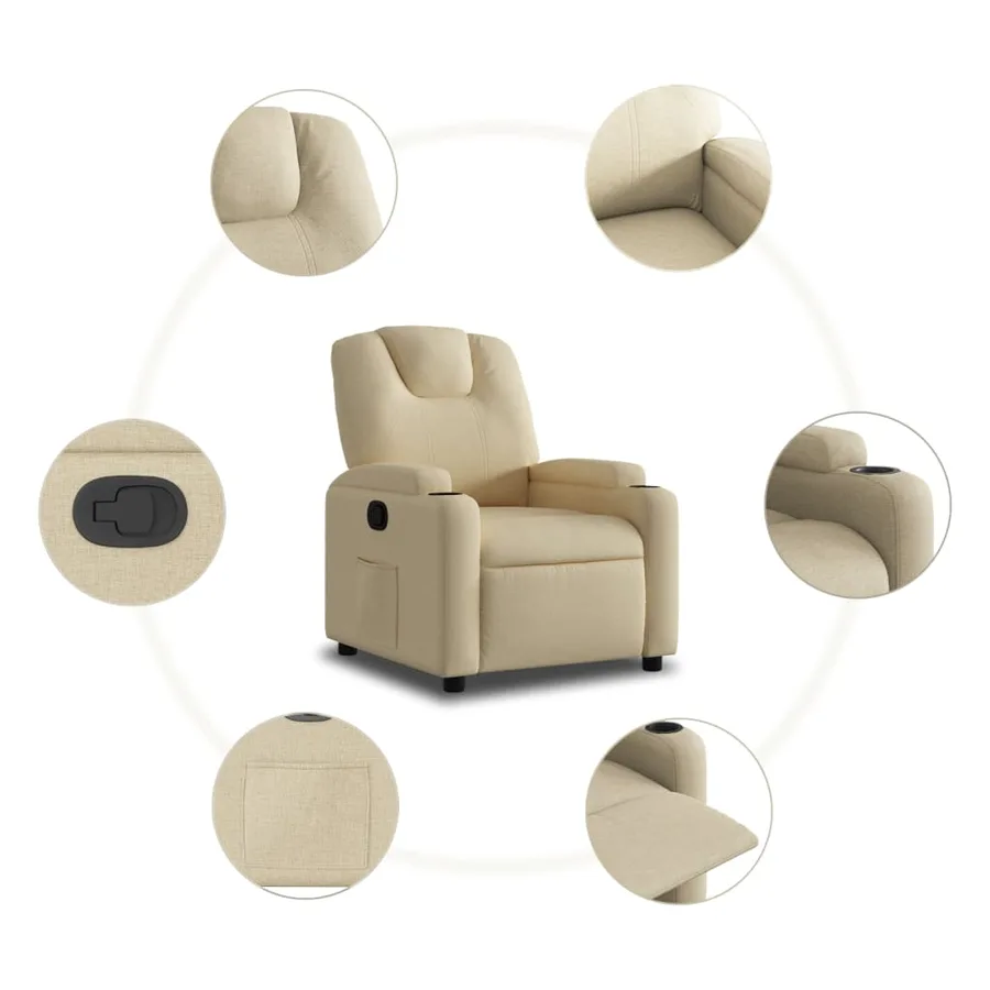 Fauteuil inclinable en tissu crème - 5