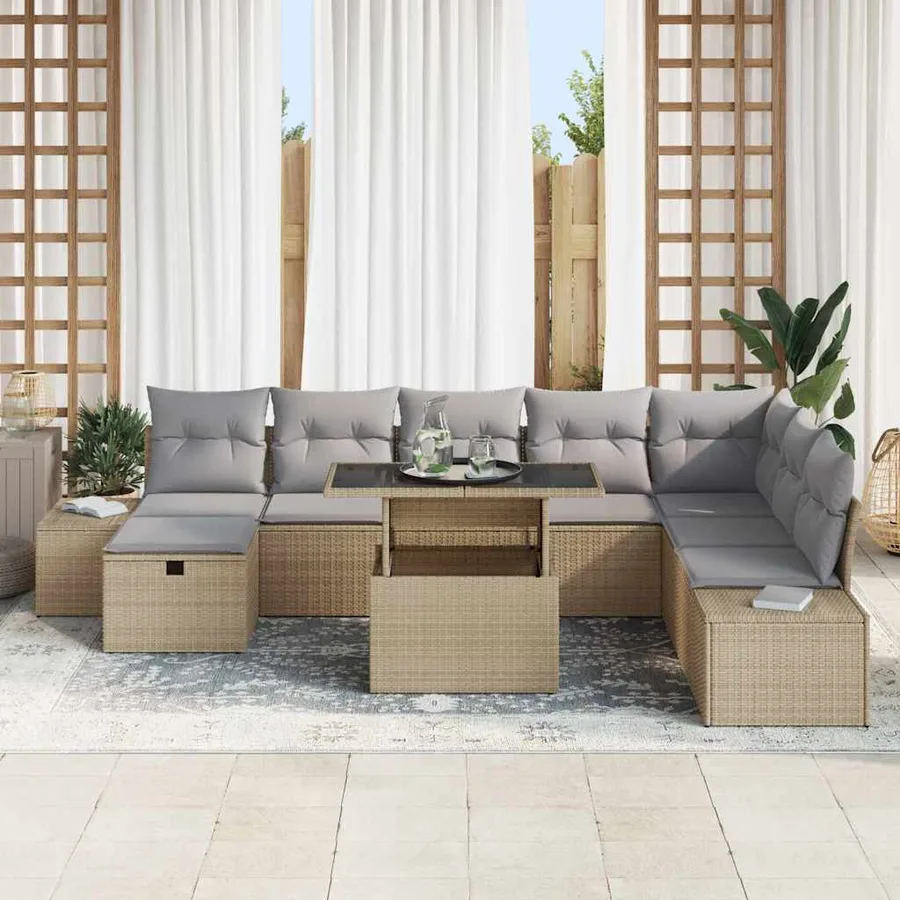 Ensemble de canapé de jardin 9 pcs Beige polyrotin - 3