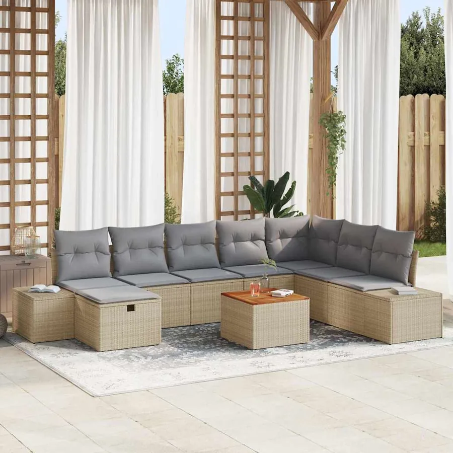 Ensemble de canapé de jardin 9 pcs Beige Poly rotin
