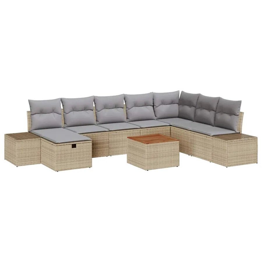 Ensemble de canapé de jardin 9 pcs Beige Poly rotin - 2