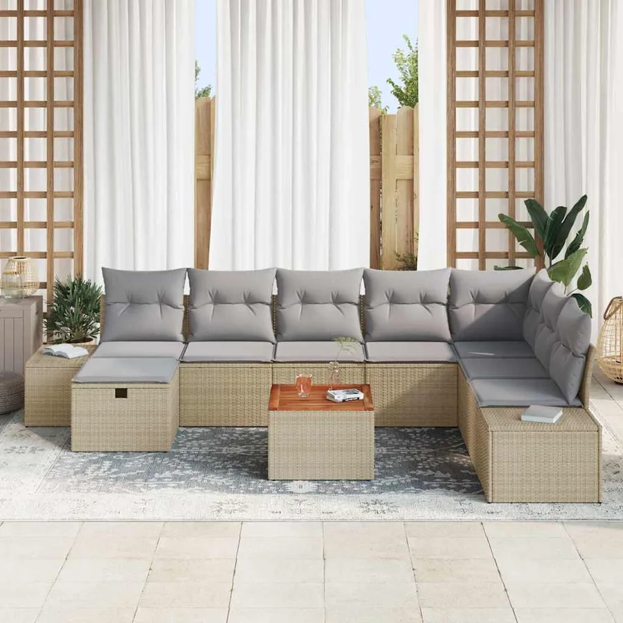 Ensemble de canapé de jardin 9 pcs Beige Poly rotin - 3