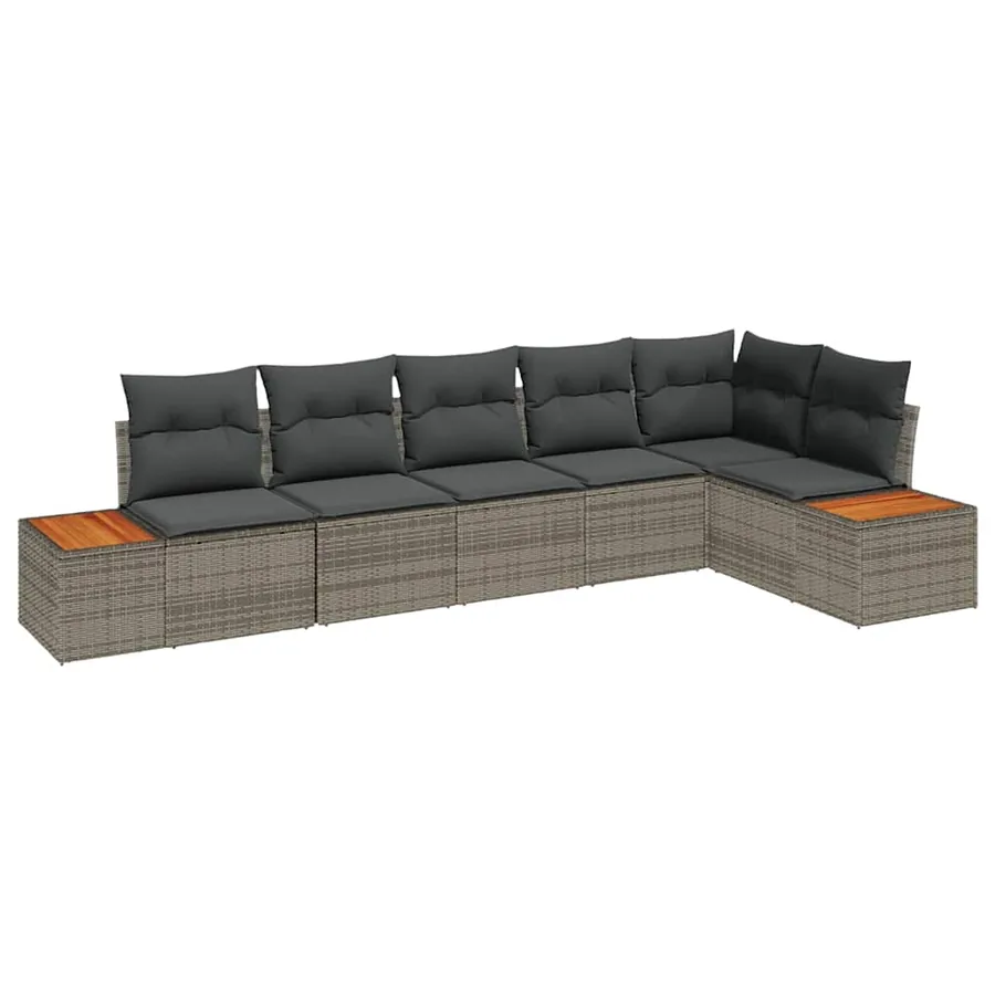 Ensemble de canapé de jardin avec coussin 6 pcs Gris Poly rotin - 2